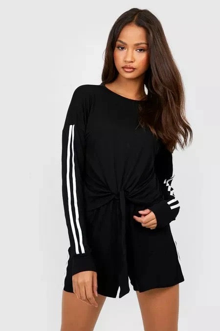 DOUBLE SIDE STRIPE JERSEY LOUNGE SHORT SET-GREY