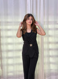Women's Lace-Up Sleeveless Suit With Tapered Waist, Matched With Suit Pants