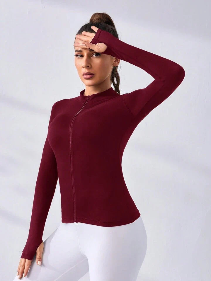 Daily&Casual Women's Solid Color Zip-Up Long Sleeve Casual Sports Zipper