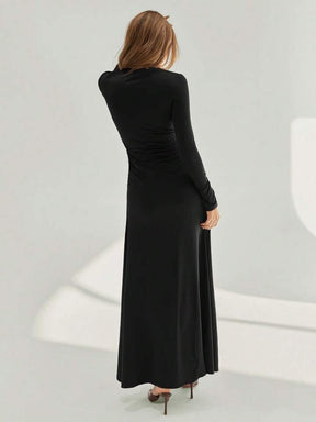 Women Assymetric Ruched long Sleeves A line tigh dress