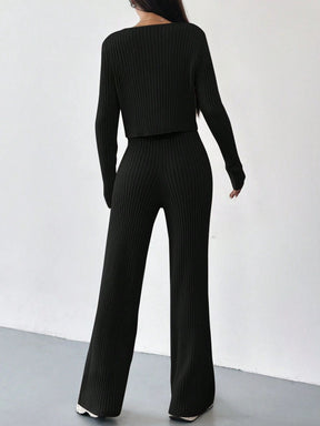 RIBBED KNIT CARDIGAN & KNITTED SOFT CO-ORD
