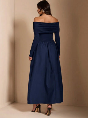 Solid Color Elegant Minimalist Sexy Shoulder Ruched Fitted Midi Dress