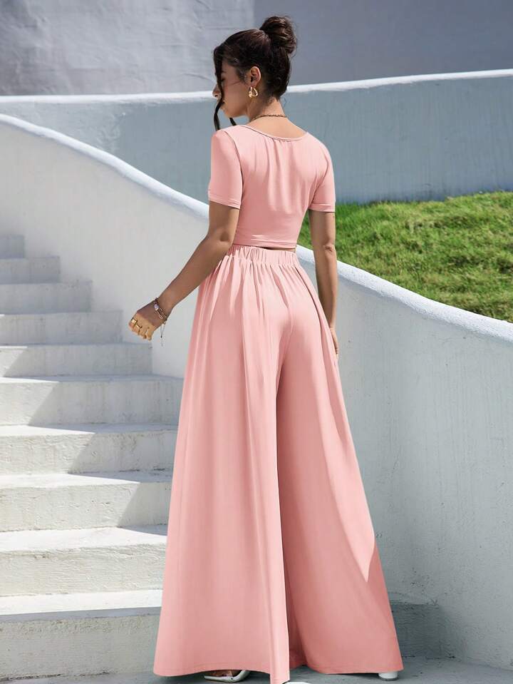 WOMEN’S SUMMER TWO PIECE ROUND NECK OUTFIT