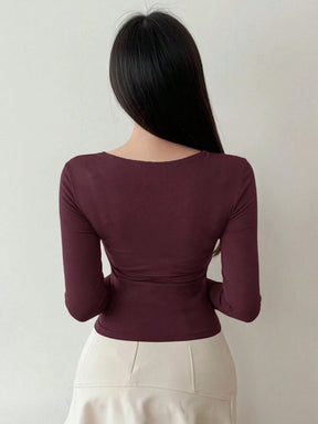 Women's Solid Color Simple Daily Crossed Strap Long Sleeve T-Shirt