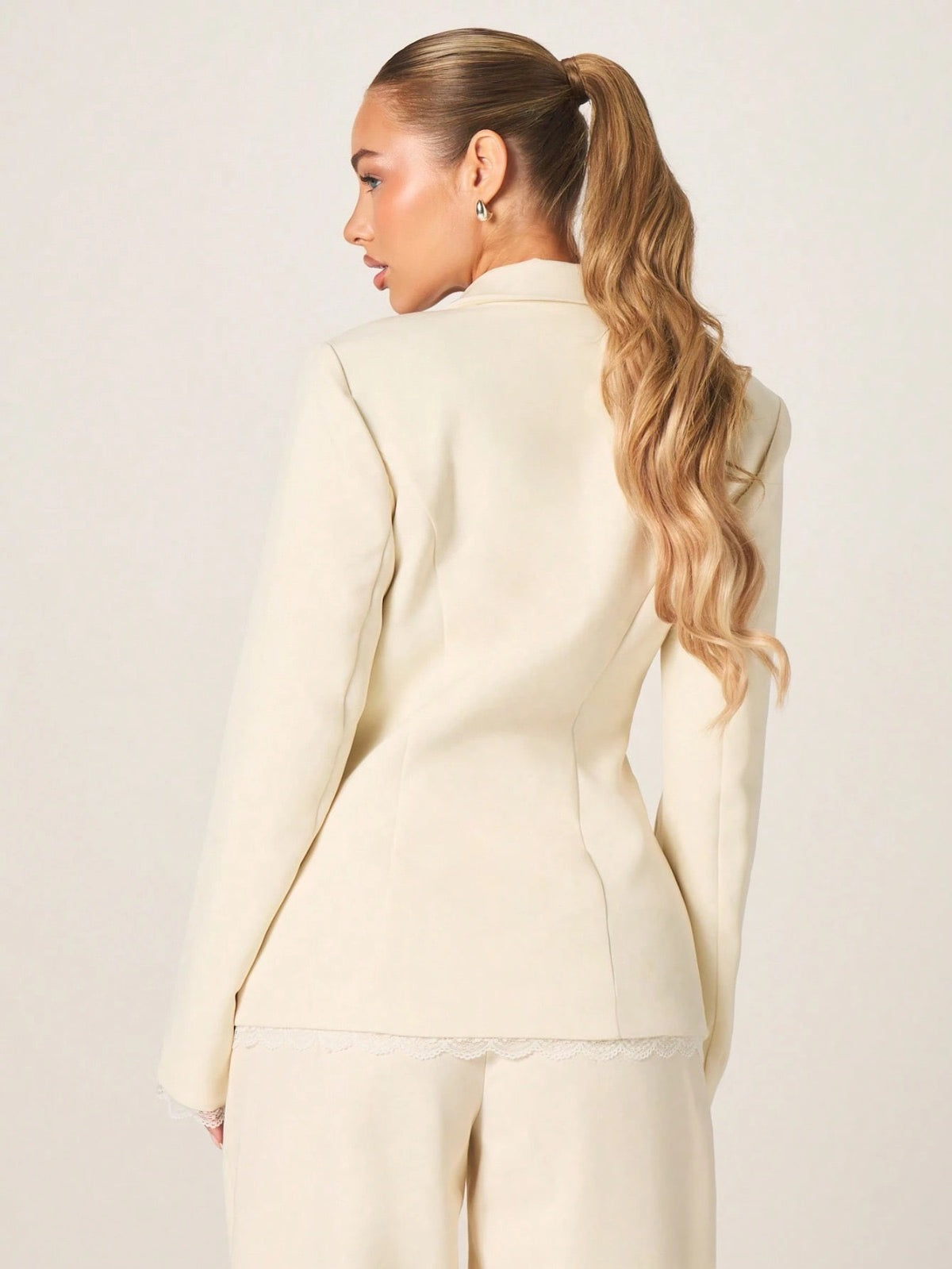 Elegant Lace Trim Blazer With Button Closure