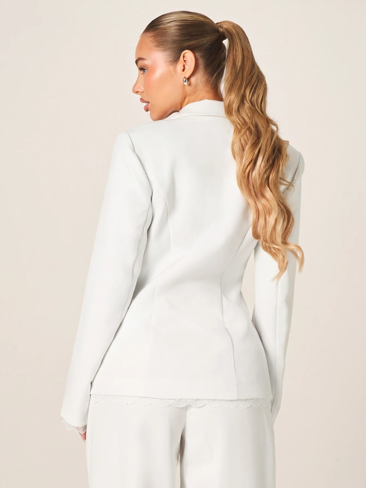 Elegant Lace Trim Blazer With Button Closure