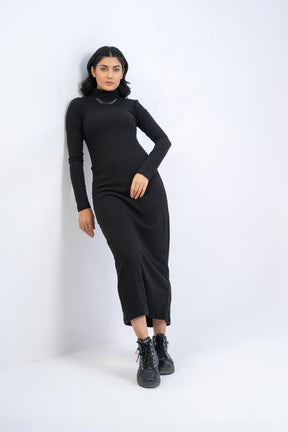 KNITTED  LONG TURTLENECK FITTED SWEATER DRESS