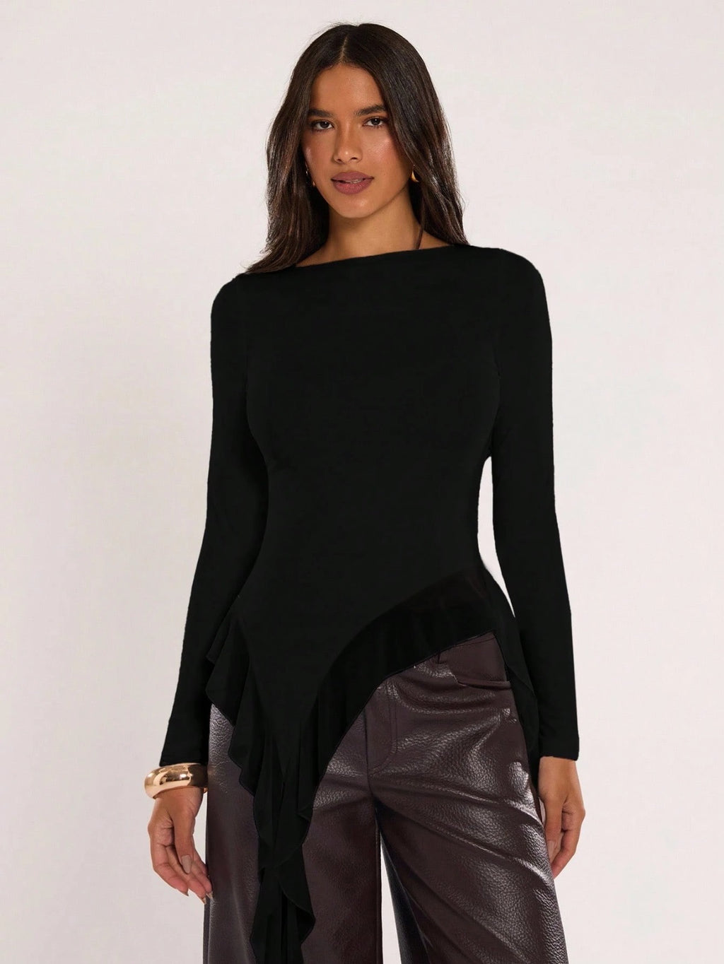 Women's Casual Solid Color Asymmetrical Hem Flowy Top