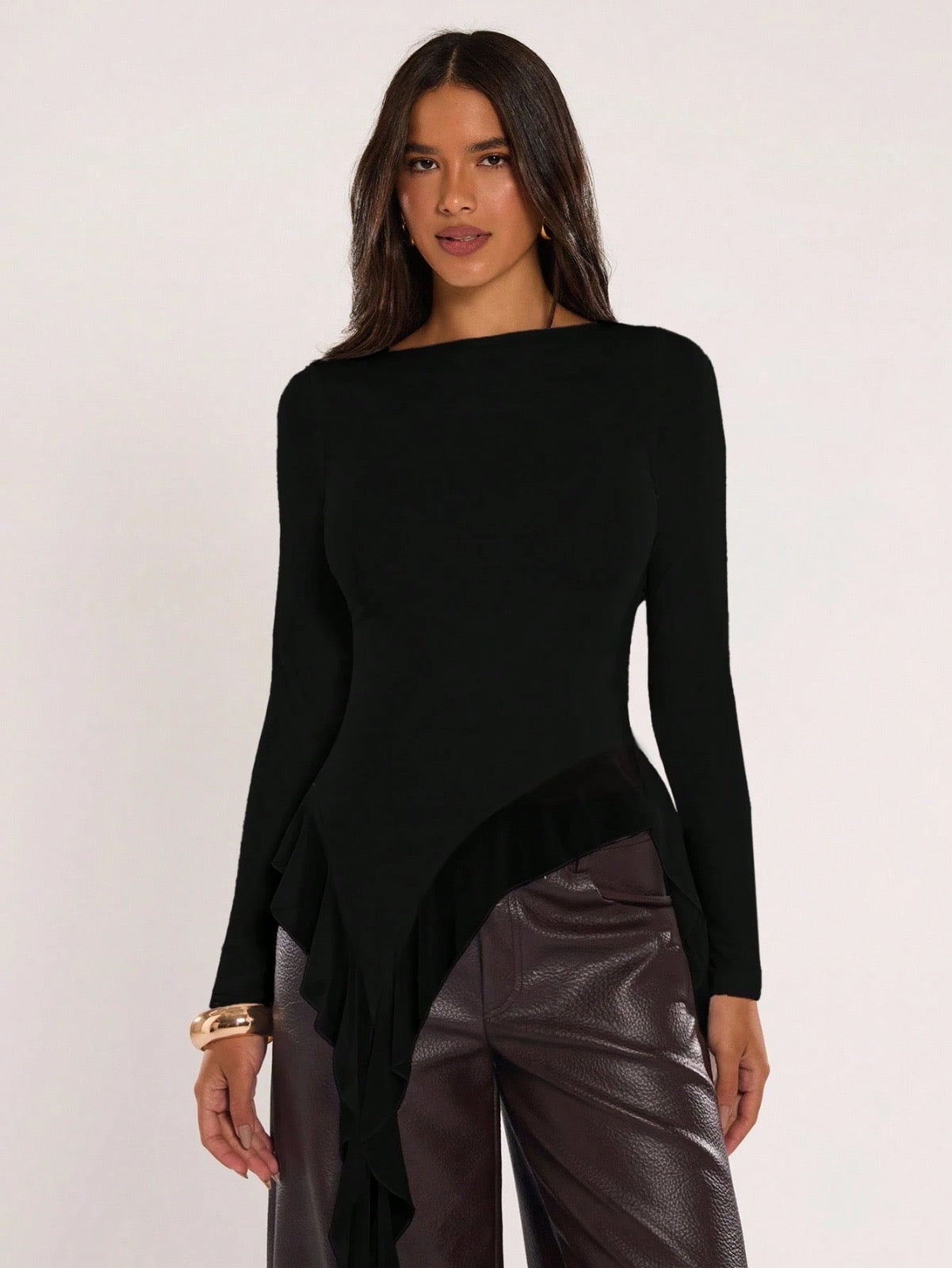 Women's Casual Solid Color Asymmetrical Hem Flowy Top
