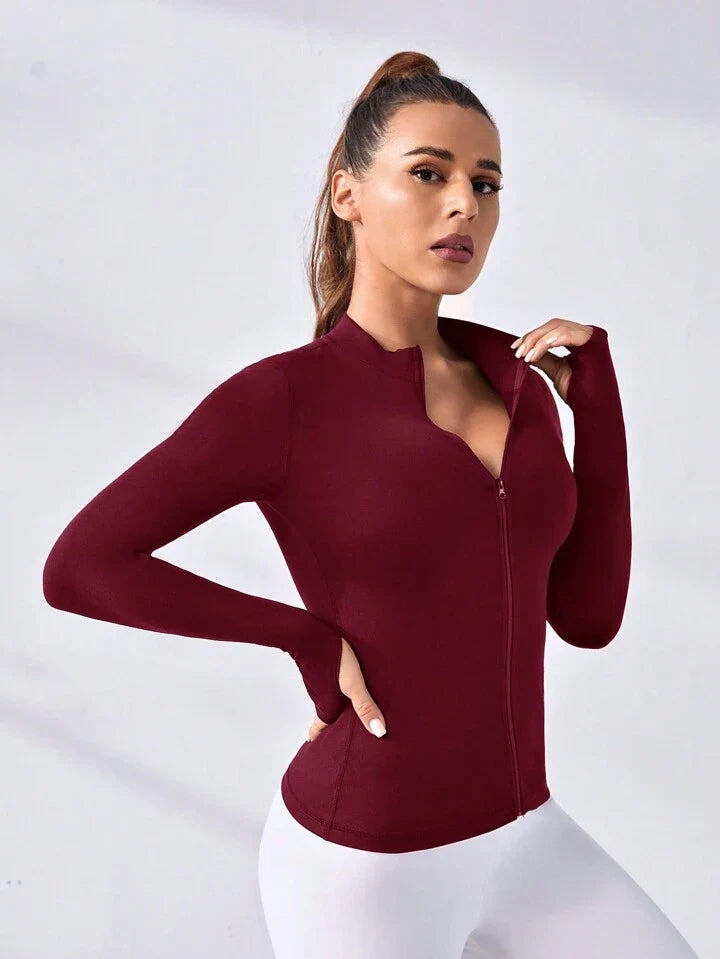 Daily&Casual Women's Solid Color Zip-Up Long Sleeve Casual Sports Zipper