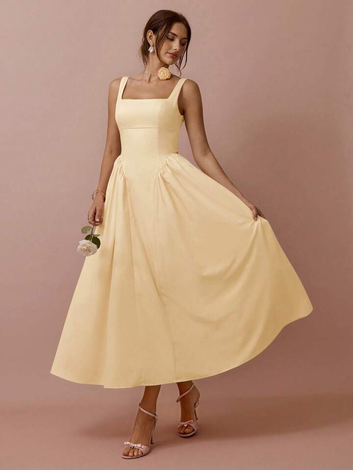 Women's Floral Print Big Bowknot Back Cinched Waist Sleeveless Frock