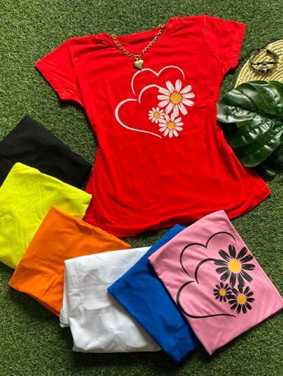 HEART AND FLORAL PRINT TEE