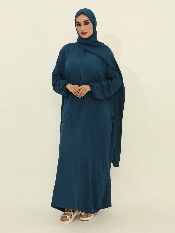 Plain Elegant Abaya And Moroccan Dress With Headscarf