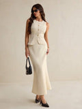 Women's Cardigan Button Sleeveless Vest Tank Top And Mermaid Hem Fitted Pencil Skirt Suit Set