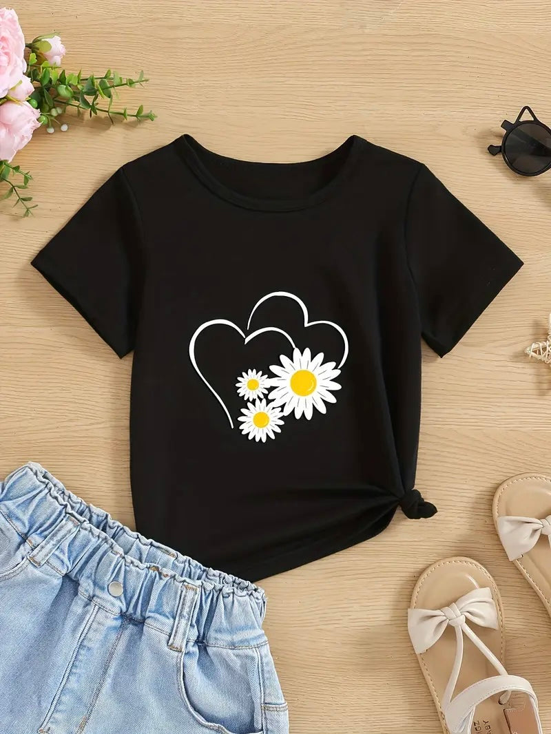 HEART AND FLORAL PRINT TEE