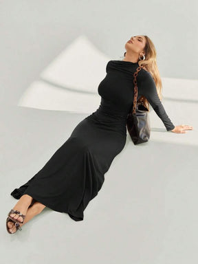Women Assymetric Ruched long Sleeves A line tigh dress