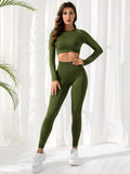 Sport Studio 2pcs Seamless Mono Yoga Fitness Set Raglan Sleeve Sports Tee