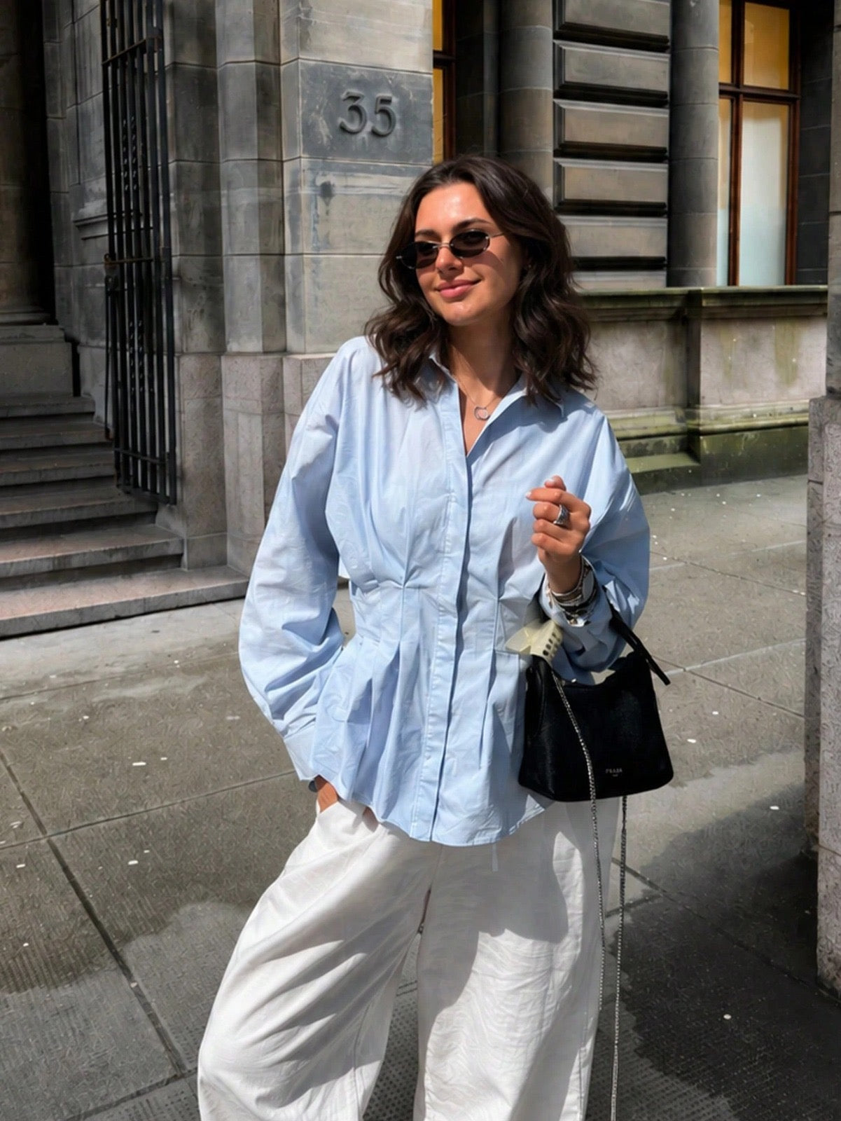 Solid V-Neck Long Sleeve Shirt