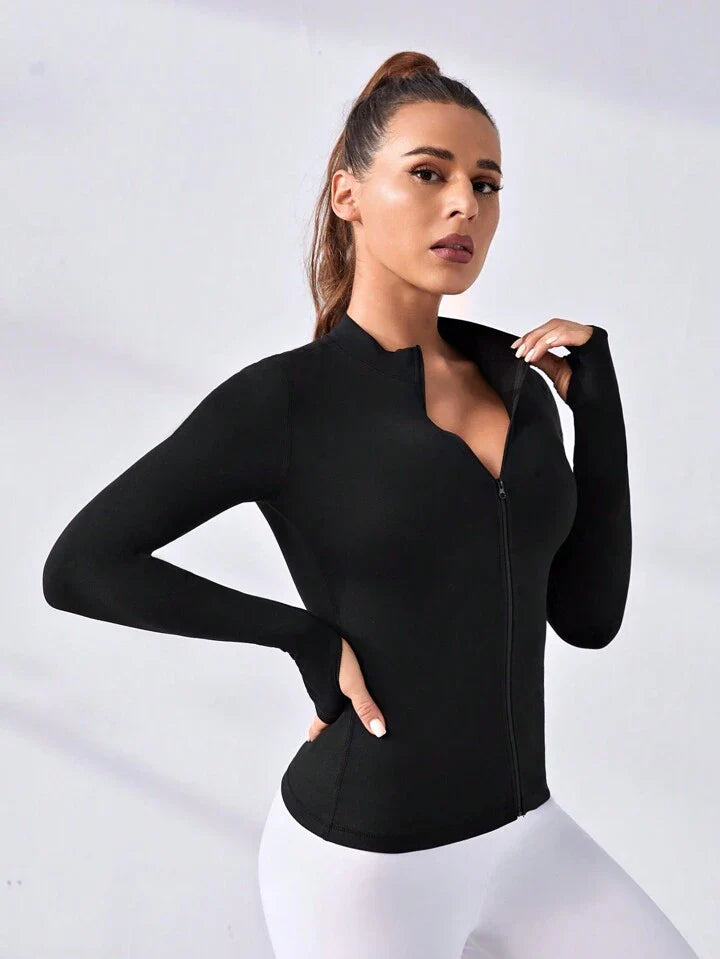 Daily&Casual Women's Solid Color Zip-Up Long Sleeve Casual Sports Zipper