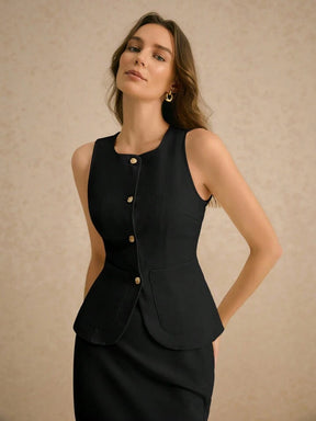 Women's Cardigan Button Sleeveless Vest Tank Top And Mermaid Hem Fitted Pencil Skirt Suit Set