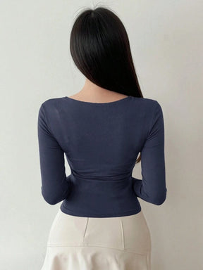 Women's Solid Color Simple Daily Crossed Strap Long Sleeve T-Shirt