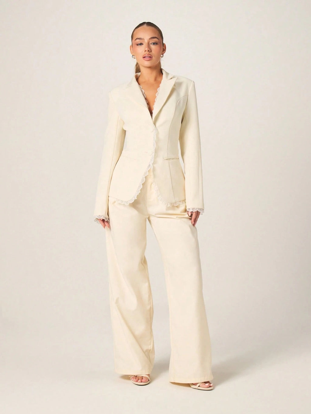 Elegant Lace Trim Blazer With Button Closure