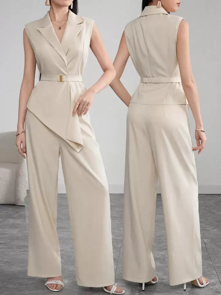 Women's Lace-Up Sleeveless Suit With Tapered Waist, Matched With Suit Pants