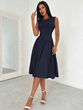 Elegant Asymmetrical Patchwork Ruched Back Tie Waist Dress