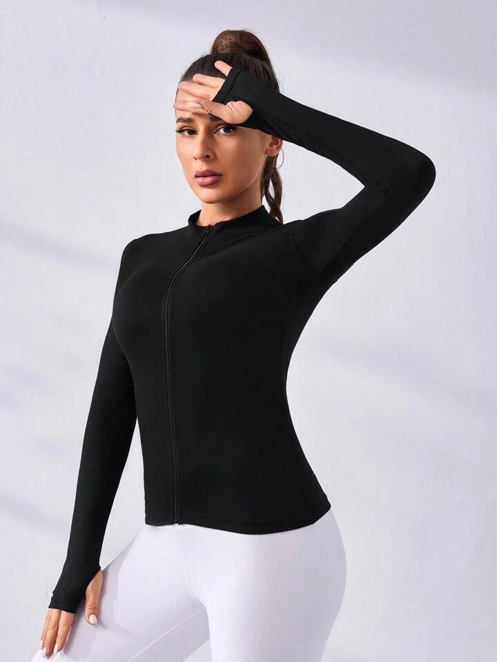 Daily&Casual Women's Solid Color Zip-Up Long Sleeve Casual Sports Zipper