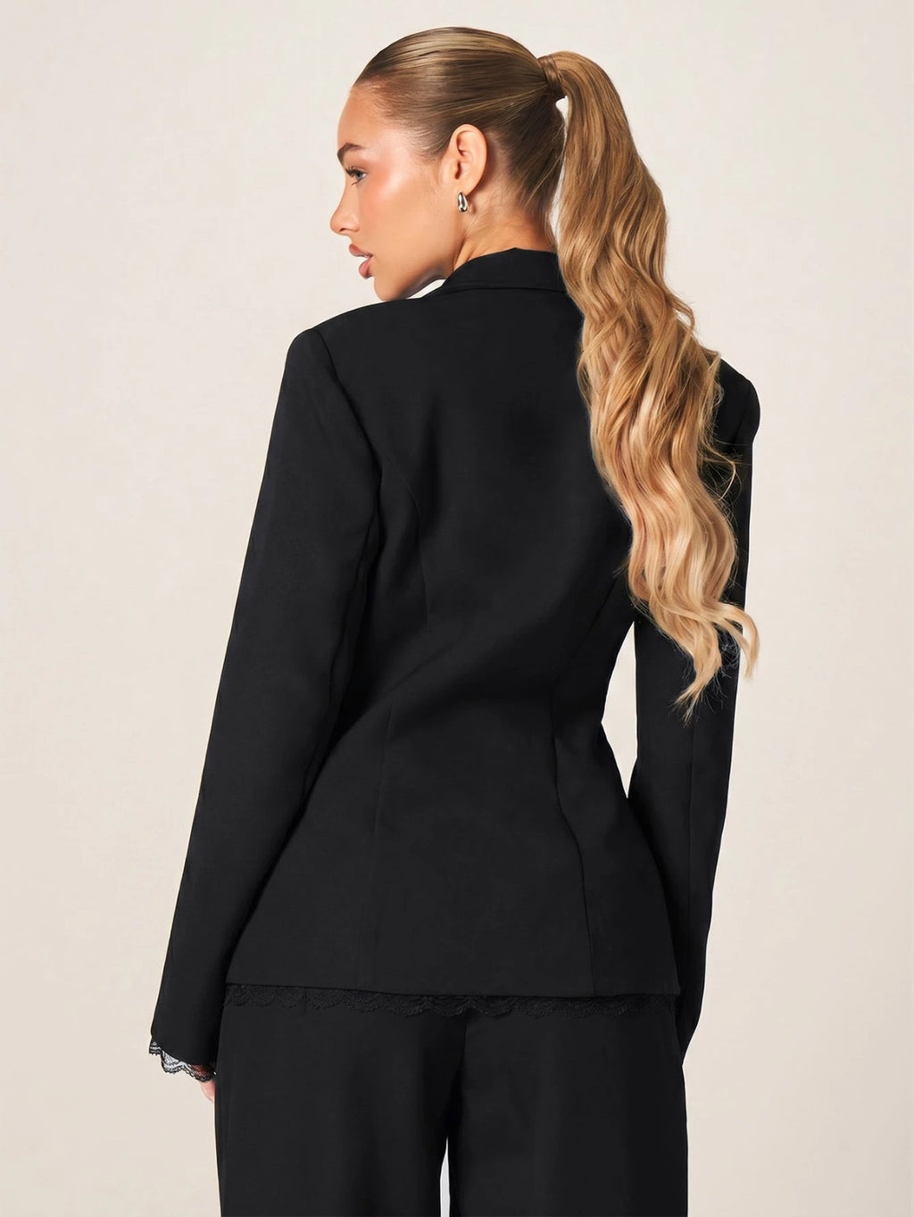 Elegant Lace Trim Blazer With Button Closure