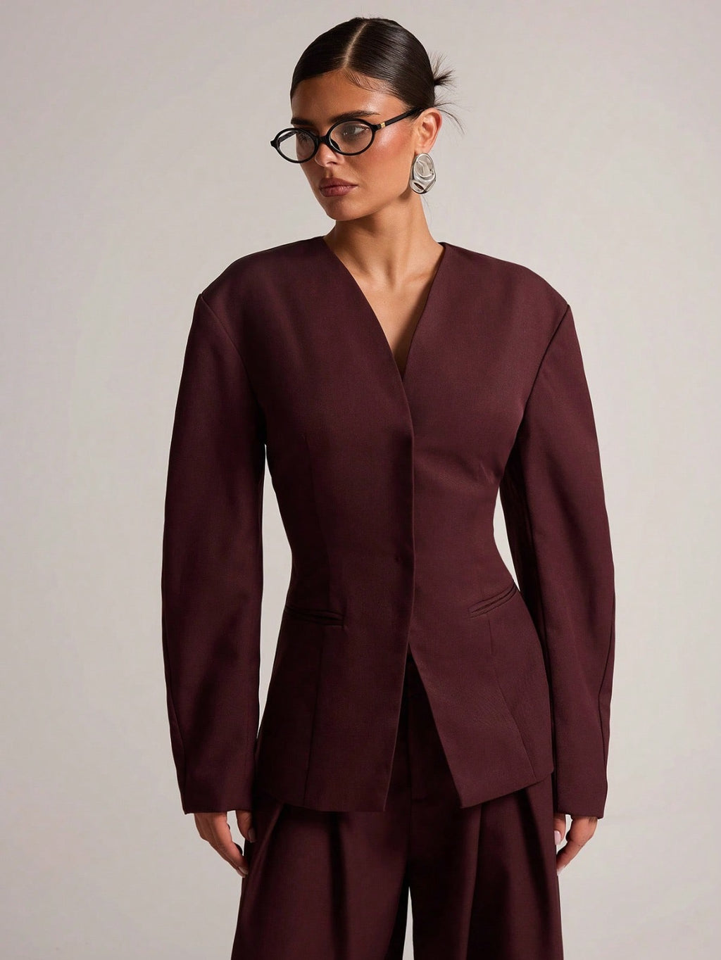 Deep Plum Long Sleeve Blazer Pants Set