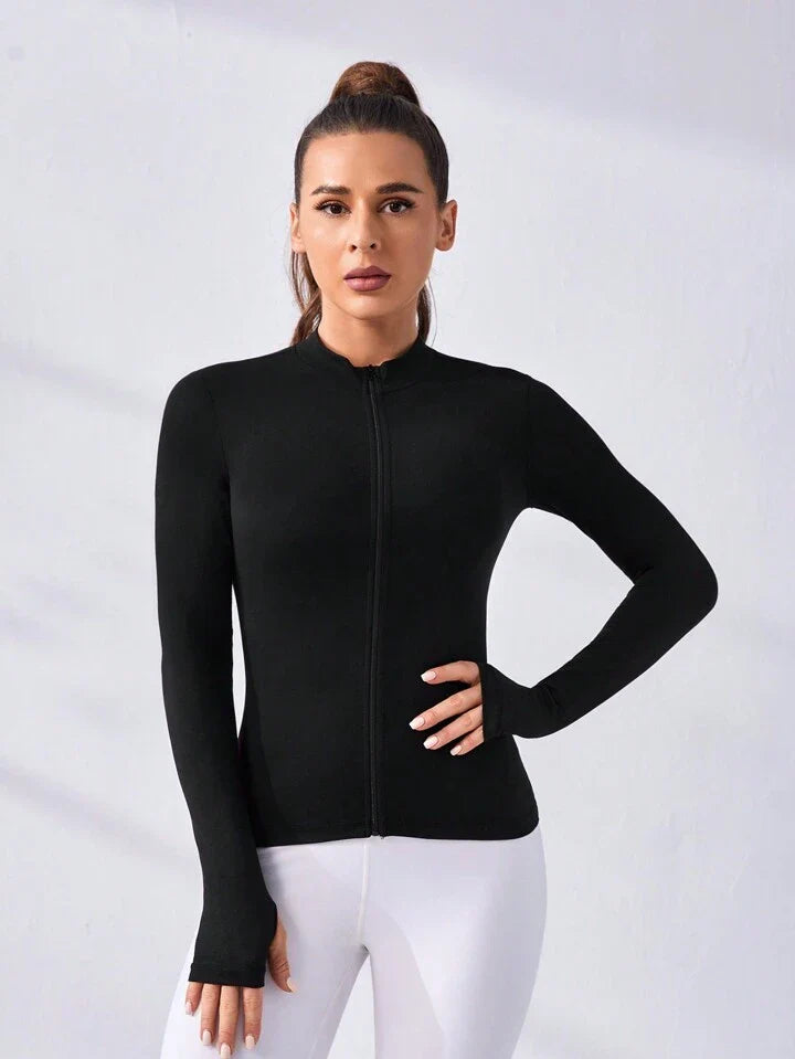 Daily&Casual Women's Solid Color Zip-Up Long Sleeve Casual Sports Zipper