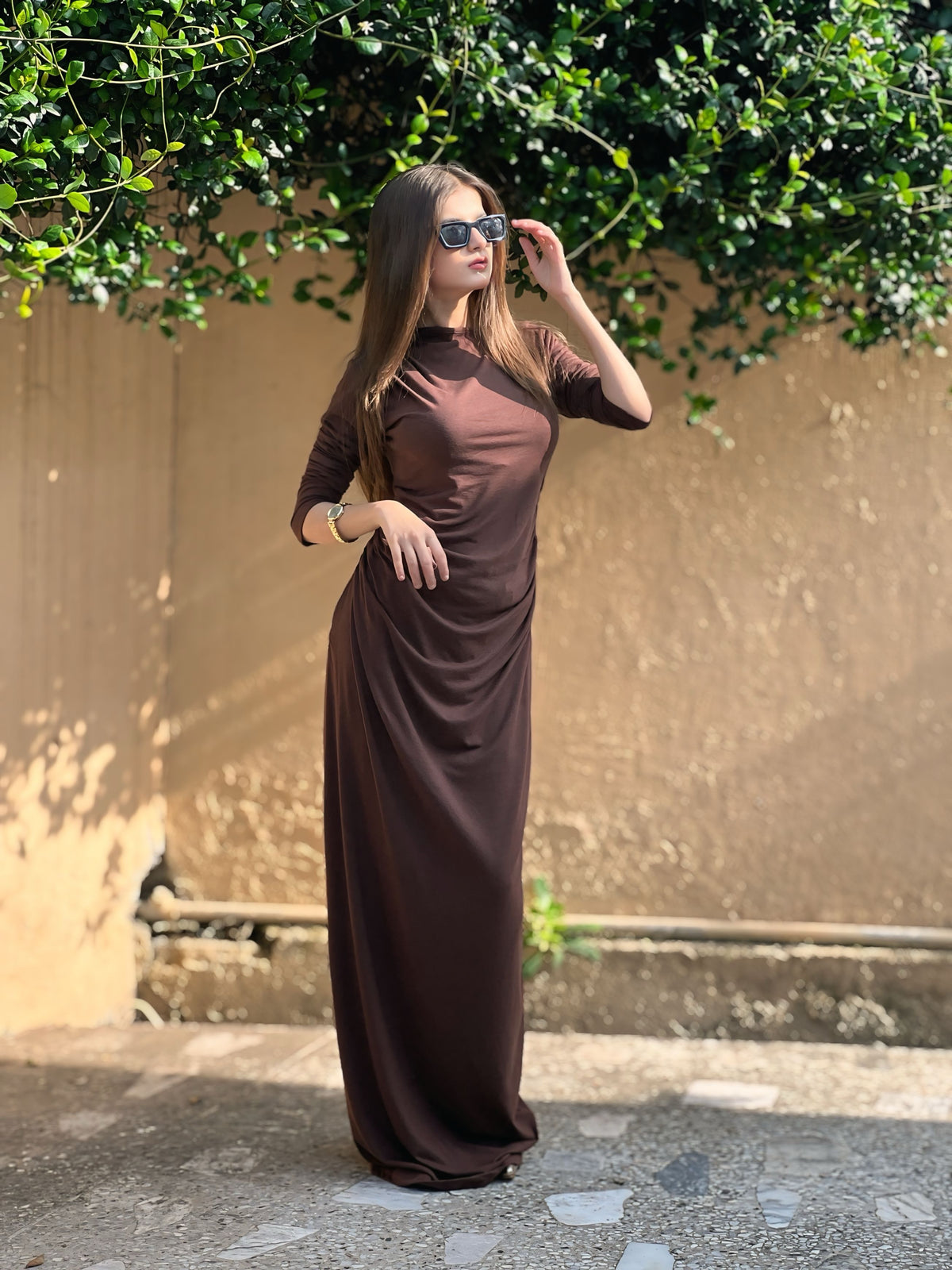 Women Assymetric Ruched long Sleeves A line tigh dress