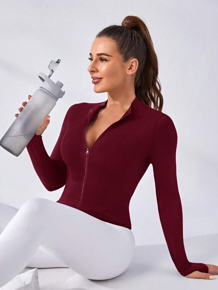 Daily&Casual Women's Solid Color Zip-Up Long Sleeve Casual Sports Zipper