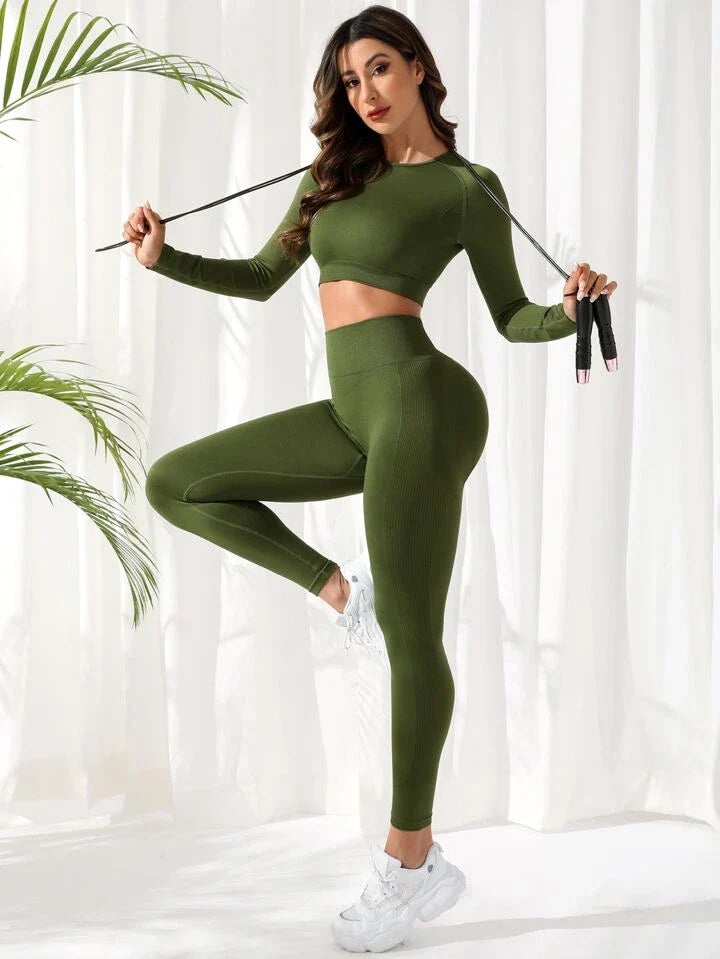 Sport Studio 2pcs Seamless Mono Yoga Fitness Set Raglan Sleeve Sports Tee