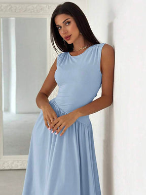 Elegant Asymmetrical Patchwork Ruched Back Tie Waist Dress