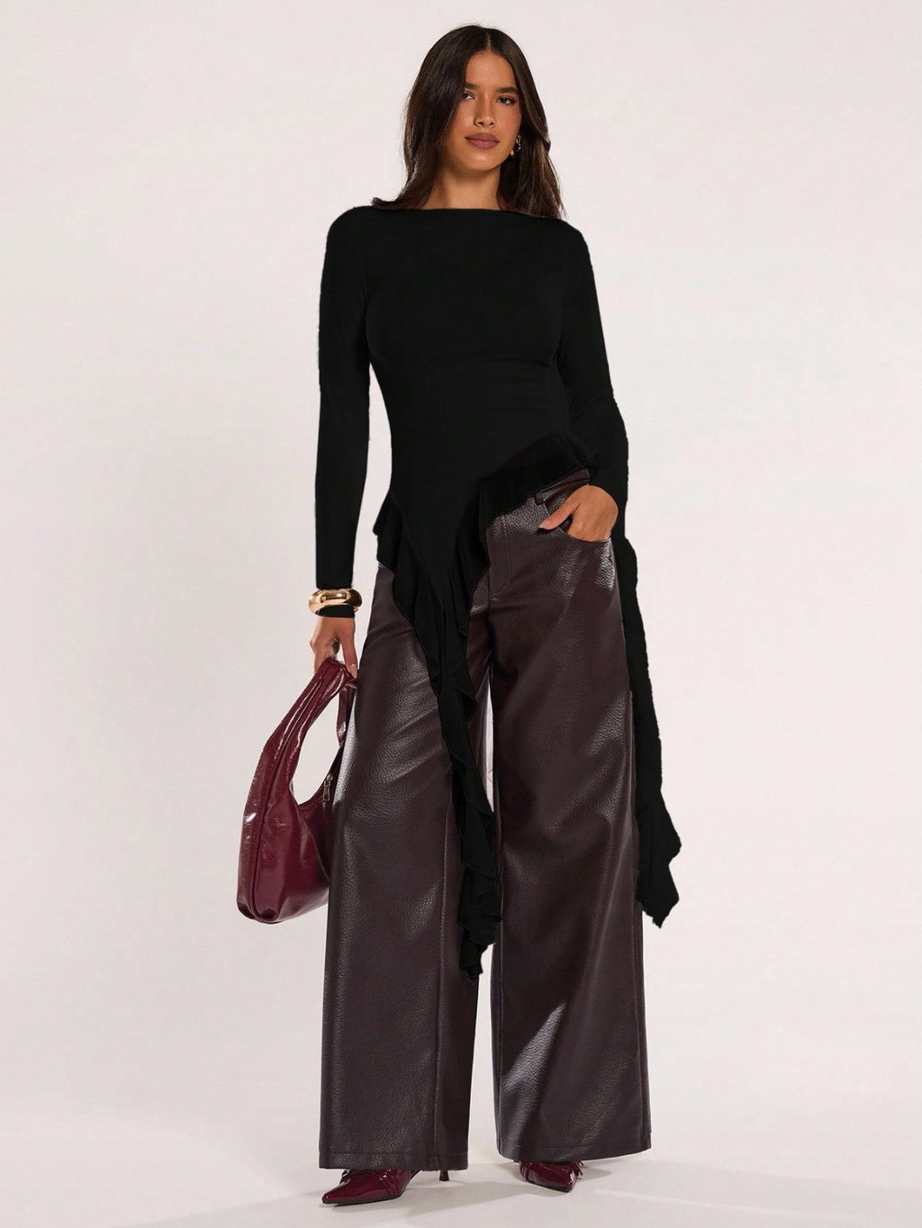 Women's Casual Solid Color Asymmetrical Hem Flowy Top