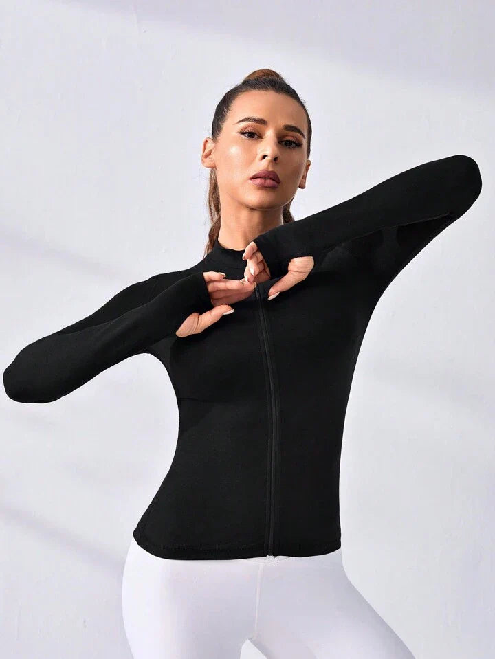 Daily&Casual Women's Solid Color Zip-Up Long Sleeve Casual Sports Zipper