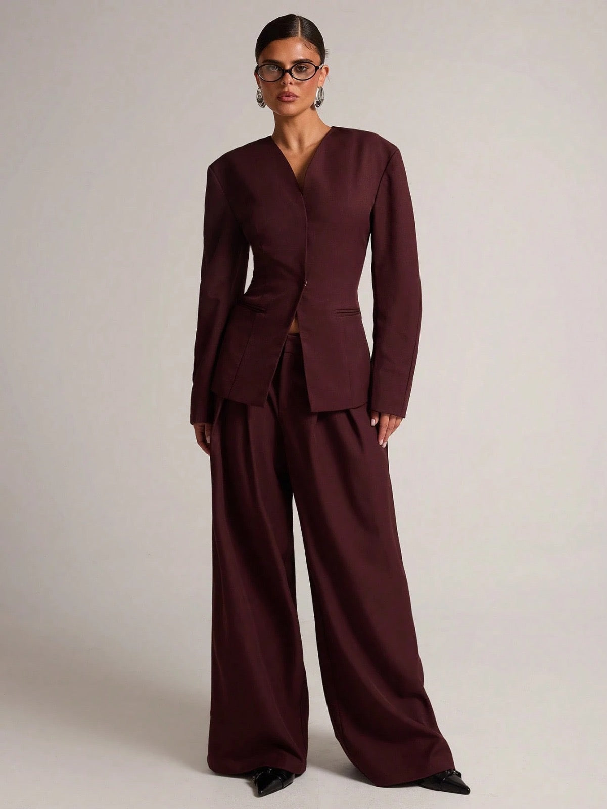 Deep Plum Long Sleeve Blazer Pants Set