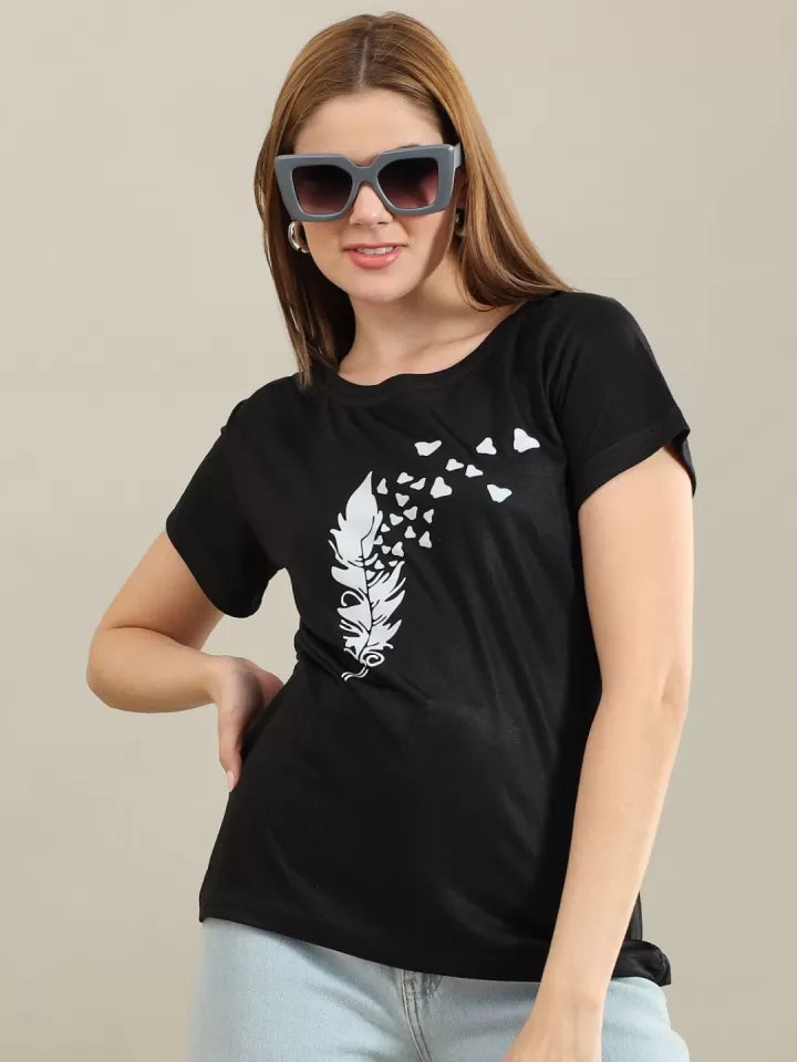 FEATHER AND HEART PRINT TEE-BLACK
