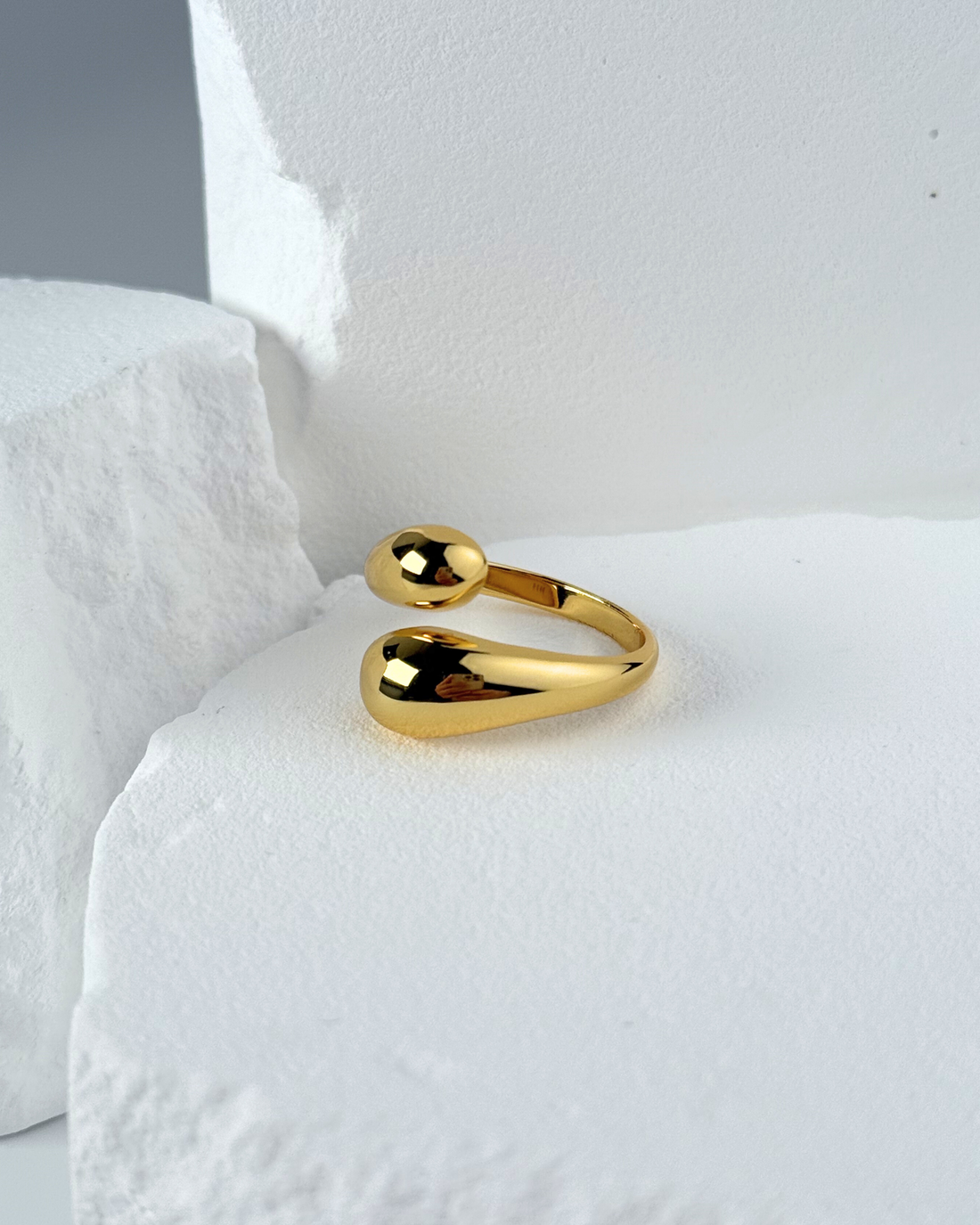 Stainless steel smooth double ball beads ring