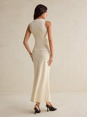 Women's Cardigan Button Sleeveless Vest Tank Top And Mermaid Hem Fitted Pencil Skirt Suit Set