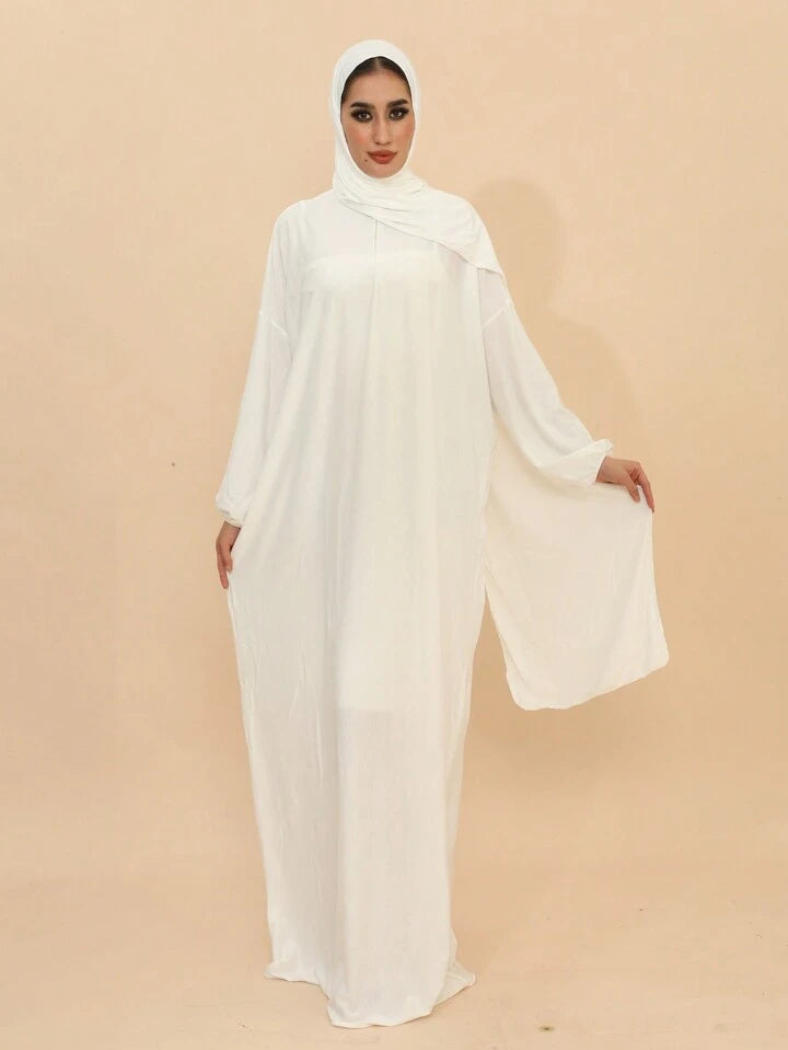 Plain Elegant Abaya And Moroccan Dress With Headscarf