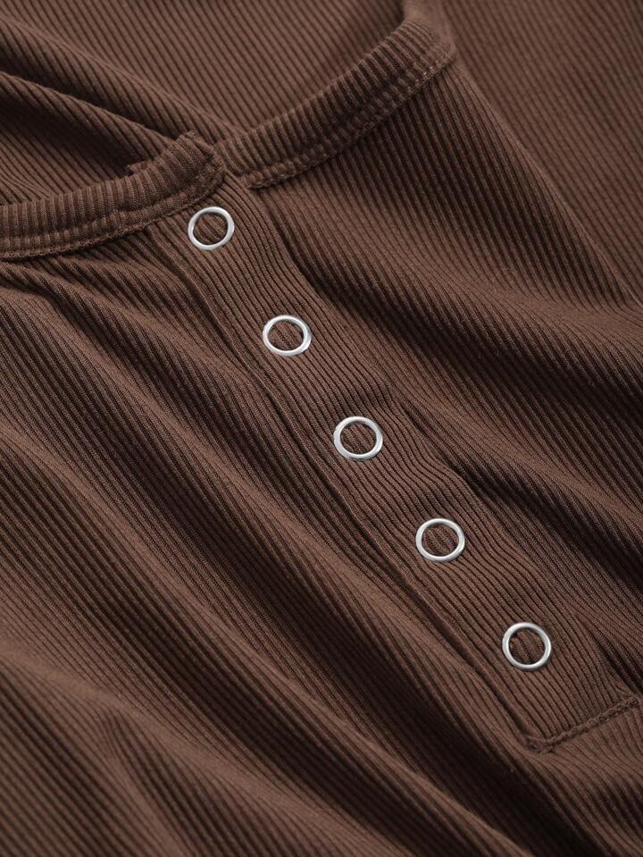 Women's Solid Color Button Front Long Sleeve Casual T-Shirt