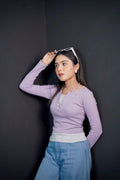 WOMEN 2 IN 1 RIBBED LONG SLEEVES GOING OUT TOP