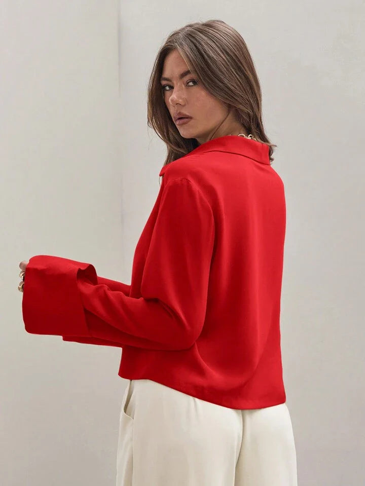 Women's Plain Tie Long Sleeve  Casual Work Shirt