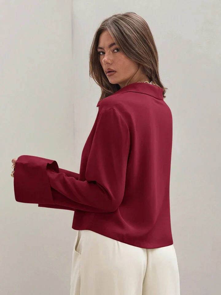 Women's Plain Tie Long Sleeve  Casual Work Shirt