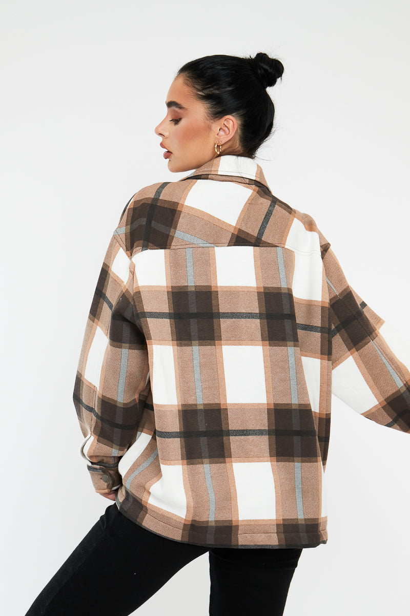 BROWN DOUBLE  CHECK POCKET FRONT SHAKET