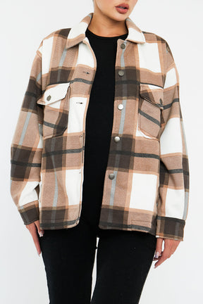 BROWN DOUBLE  CHECK POCKET FRONT SHAKET