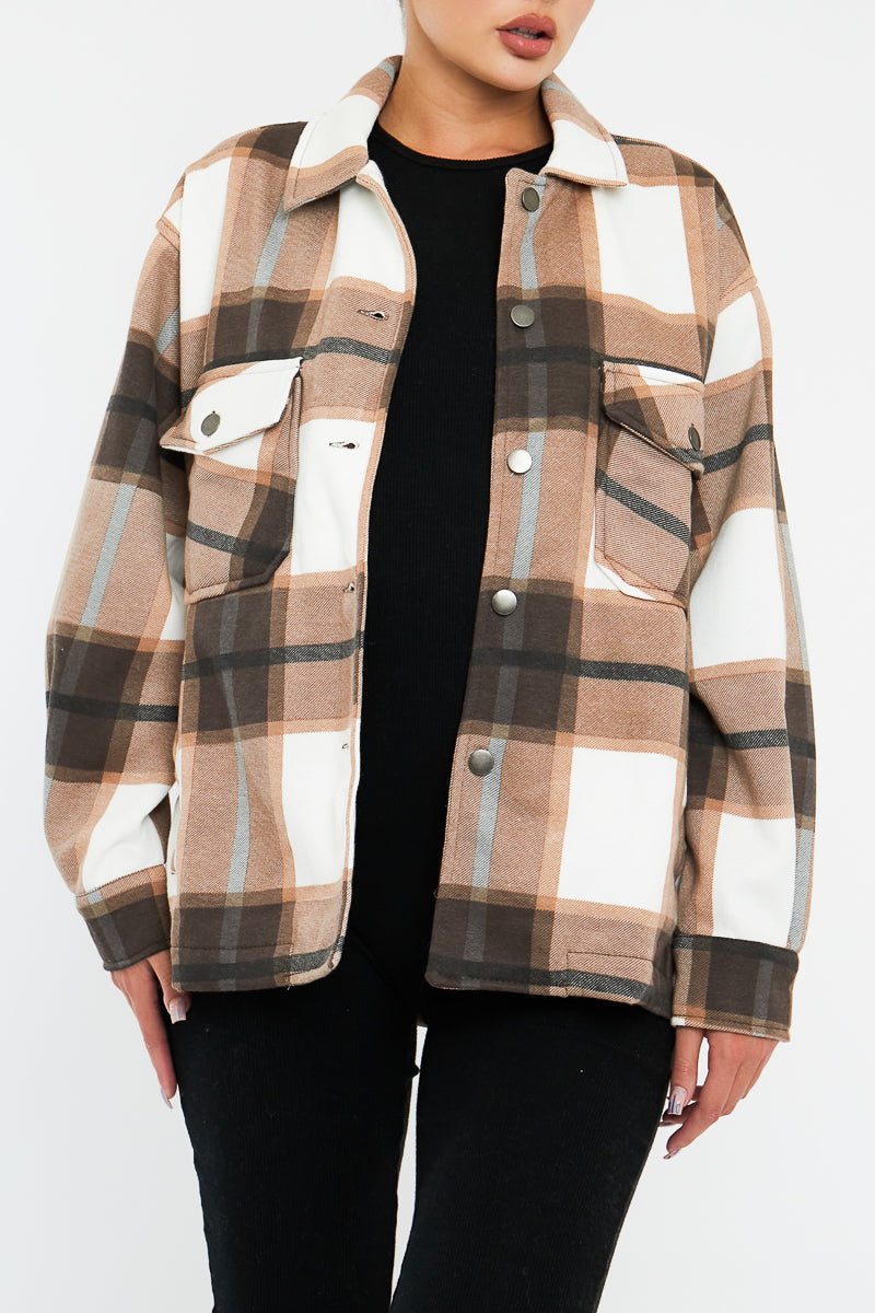 BROWN DOUBLE  CHECK POCKET FRONT SHAKET